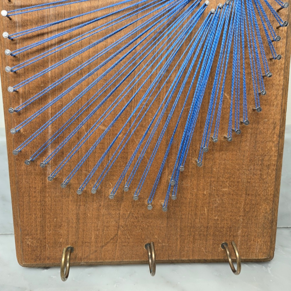 Handmade Blue Heart String Art of Ohio Wood Plaque Key Holder Wall Decor 3 Hooks - Picture 6 of 11